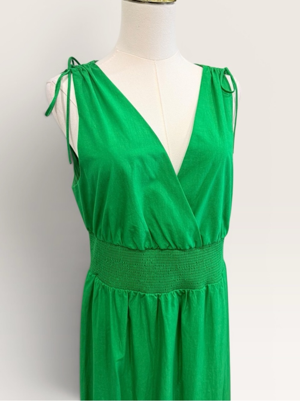 Adrianna Papell Smocked Waist Tie Sleeve Eyelet Cotton Sundress Kelly Green NWT - Picture 6 of 15